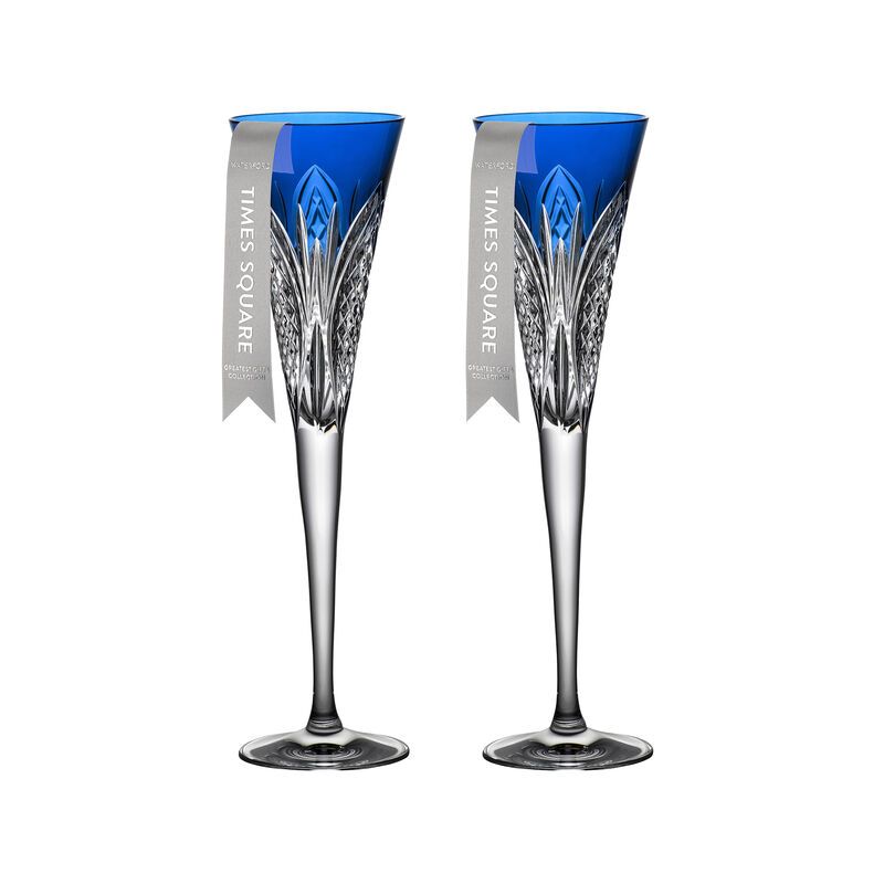 Waterford Crystal 2022 Times Square Set of 2 Cobalt-Hued Toasting Flutes image number 2