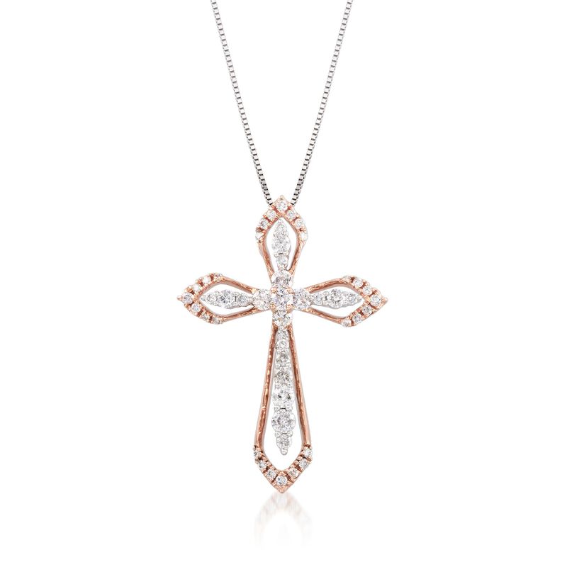 .73 ct. t.w. Diamond Cross Pendant Necklace in 14kt Two-Tone Gold. 18&quot; image number 1