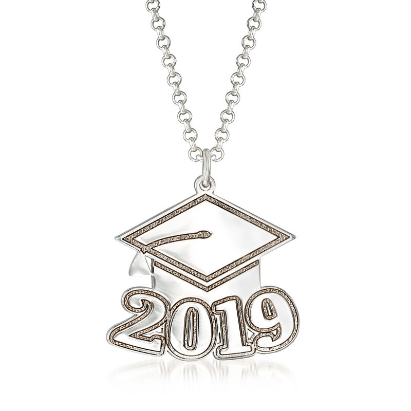 Sterling Silver 2019 Graduation Cap Personalized Pendant Necklace image number 0