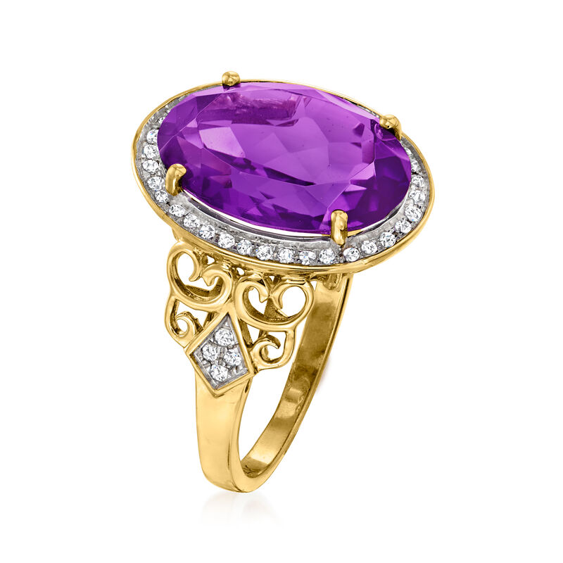 4.30 Carat Amethyst and .18 ct. t.w. Diamond Ring in 14kt Yellow Gold image number 2