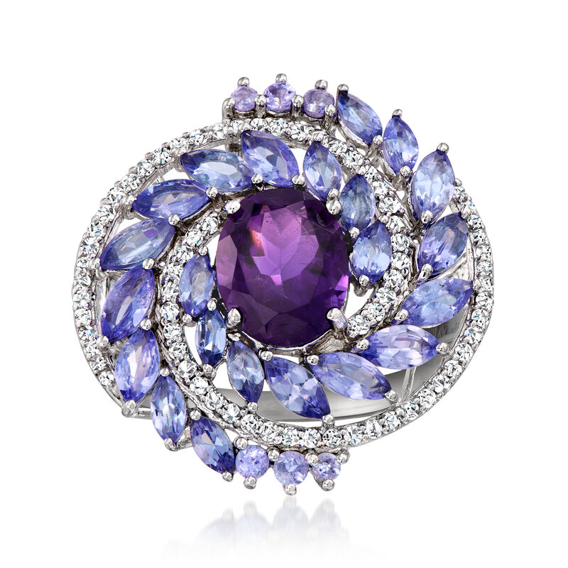 2.00 Carat Amethyst and 2.30 ct. t.w. Tanzanite Ring with .50 ct. t.w. White Zircons in Sterling Silver image number 0