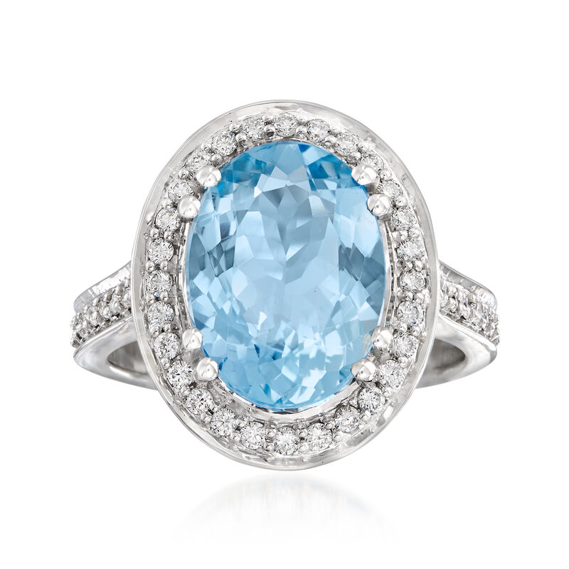3.80 Carat Aquamarine and .44 ct. t.w. Diamond Ring in 14kt White Gold image number 0