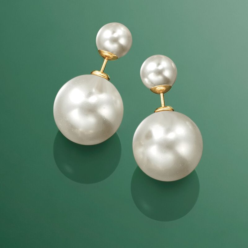 8-16.5mm Shell Pearl Front-Back Earrings in 14kt Yellow Gold image number 3
