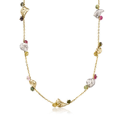 C. 2000 Vintage 28.00 ct. t.w. Multicolored Tourmaline Bead Nugget Necklace in 14kt Two-Tone Gold