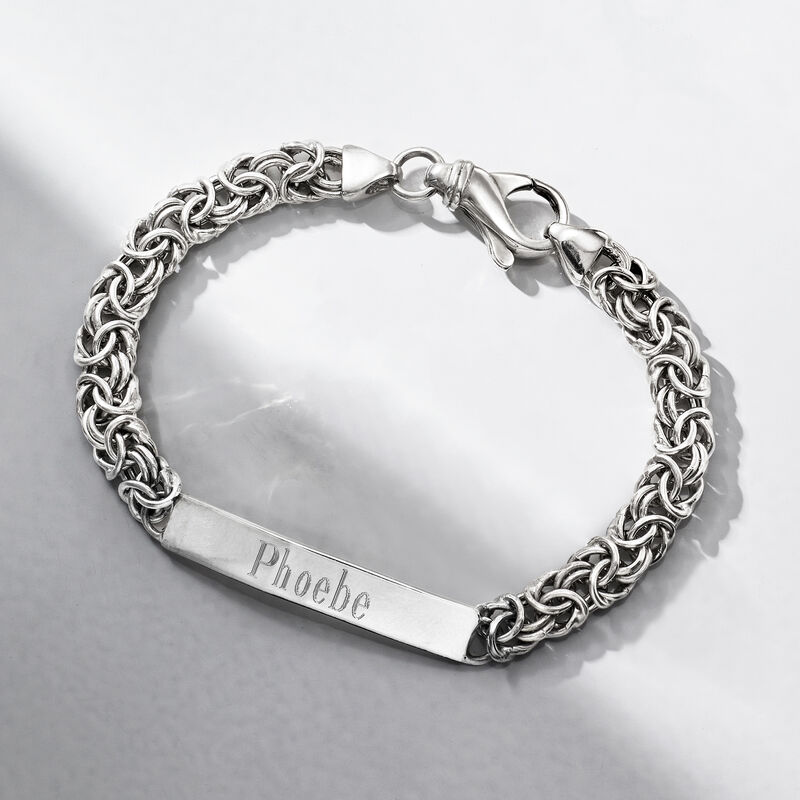 Italian Sterling Silver Byzantine Personalized ID Bracelet image number 4
