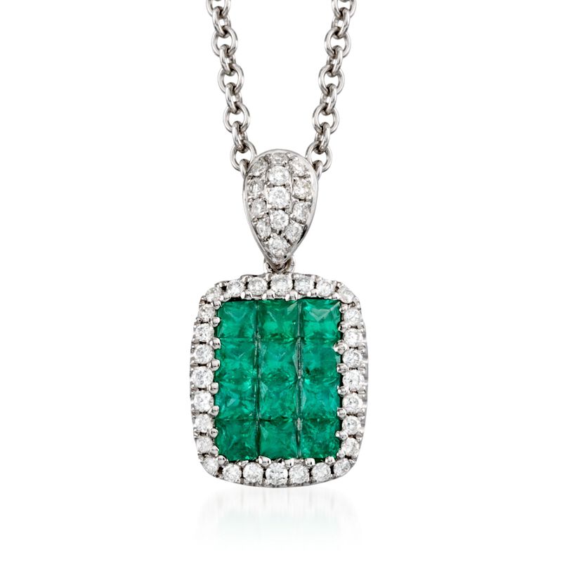 Gregg Ruth .45 ct. t.w. Emerald and .15 ct. t.w. Diamond Necklace in 18kt White Gold image number 0