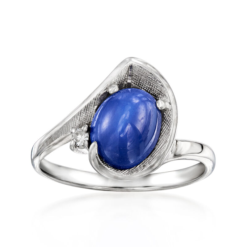 C. 1970 Vintage 2.95 Carat Synthetic Star Sapphire Ring with Single Diamond in 14kt White Gold. Size 7 image number 0