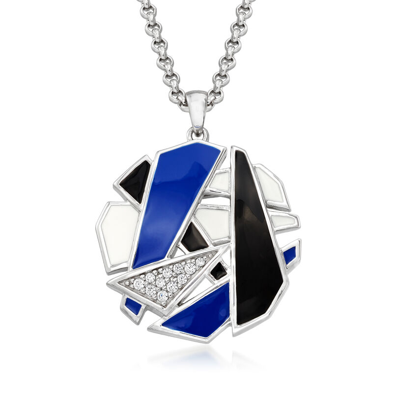 Belle Etoile &quot;Spectrum&quot; Enamel and .17 ct. t.w. CZ Pendant in Sterling Silver  image number 1