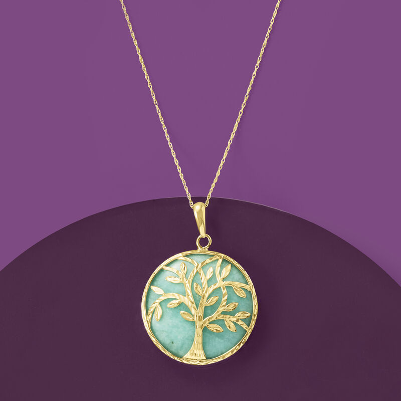 Amazonite Tree of Life Pendant Necklace in 14kt Yellow Gold. 18&quot; image number 2