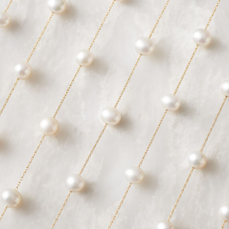 6-6.5mm Cultured Pearl Station Necklace in 14kt Yellow Gold image number 3