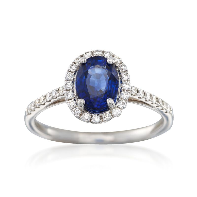 C. 2000 Vintage 1.45 ct. t.w. Sapphire and .34 ct. t.w. Diamond Ring in 18kt White Gold image number 0