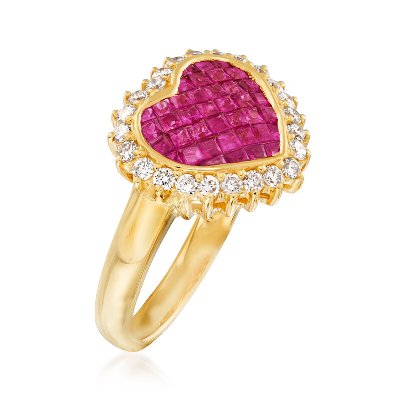 .90 ct. t.w. Ruby and .38 ct. t.w. Diamond Ring in 18kt Yellow Gold image number 2