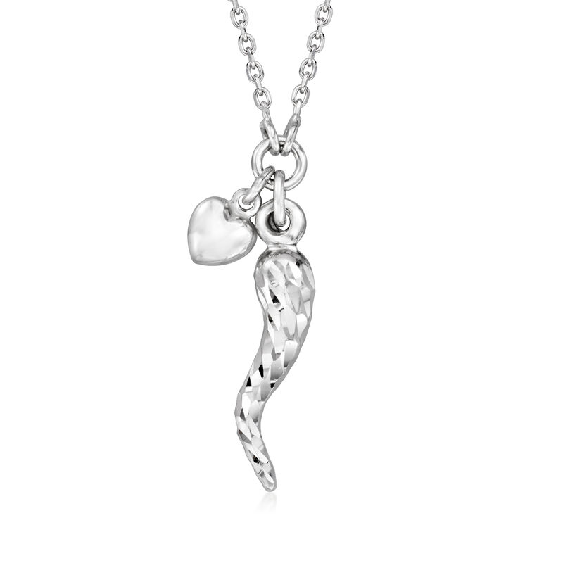 Sterling Silver Italian Horn Necklace with Heart Charm image number 0