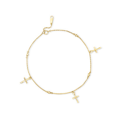 10kt Yellow Gold Cross Station Anklet