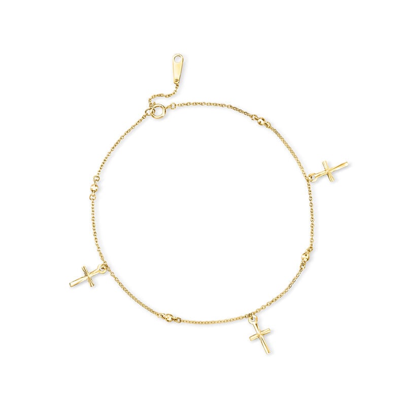 10kt Yellow Gold Cross Station Anklet. 9" image number 0