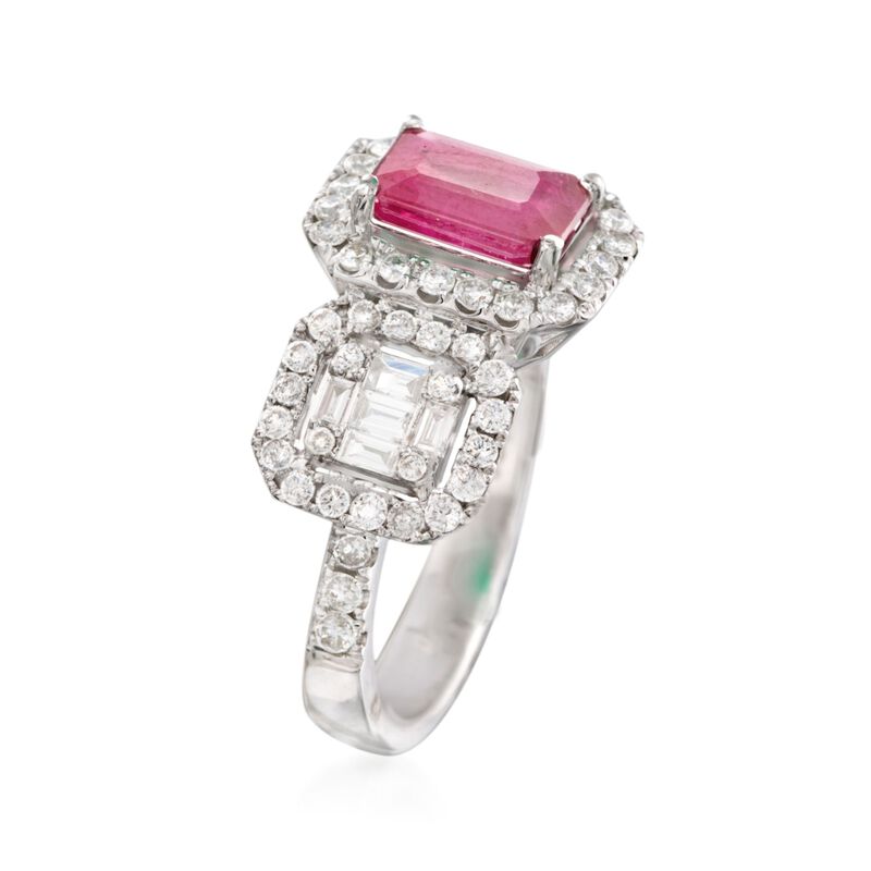 1.30 Carat Ruby and .90 ct. t.w. Diamond Ring in 18kt White Gold image number 2