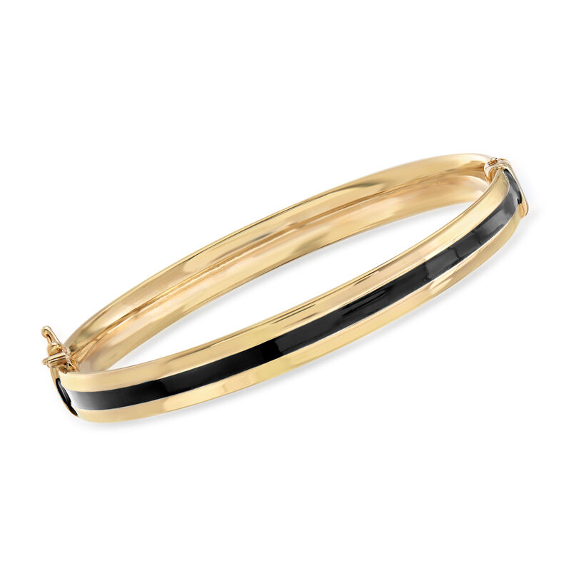 Italian 14kt Yellow Gold and Black Enamel Bangle Bracelet image number 0