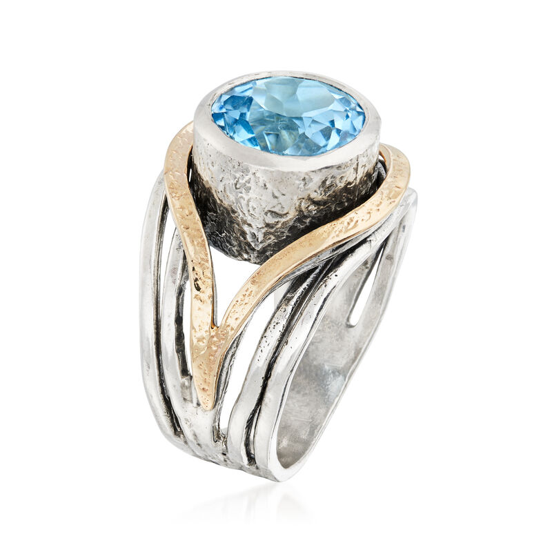 15.00 Carat Blue Topaz Ring in 14kt Yellow Gold and Sterling Silver image number 2
