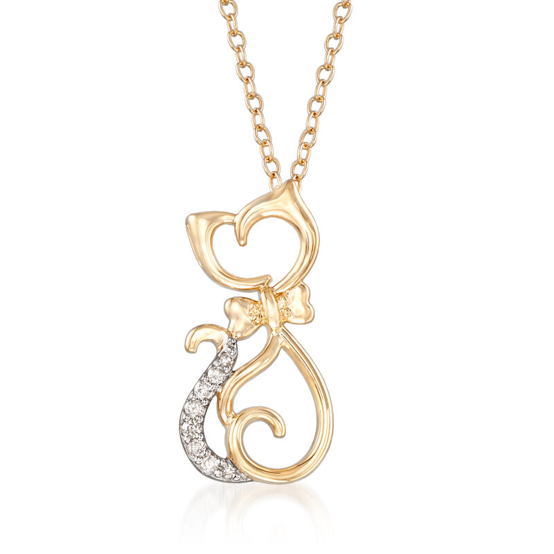 Cat Pendant Necklace with Diamond Accents in 14kt Yellow Gold image number 0