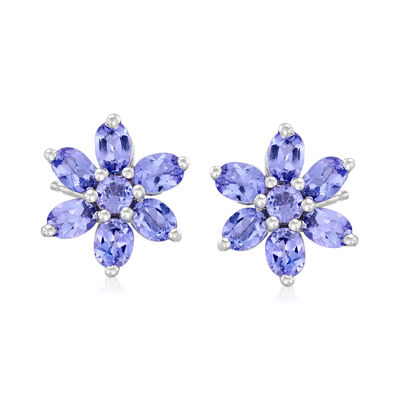 2.10 ct. t.w. Tanzanite Flower Earrings in Sterling Silver