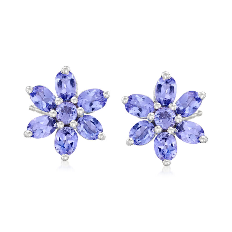 2.10 ct. t.w. Tanzanite Flower Earrings in Sterling Silver  image number 0