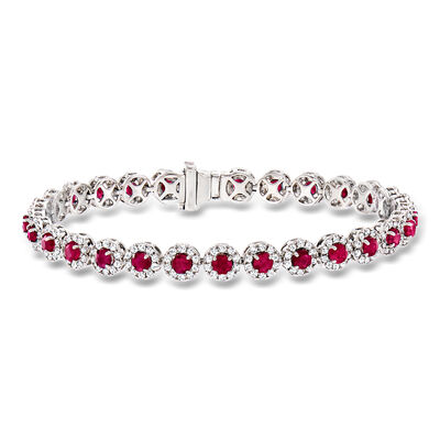 4.60 ct. t.w. Ruby and 2.69 ct. t.w. Diamond Tennis Bracelet in 14kt White Gold