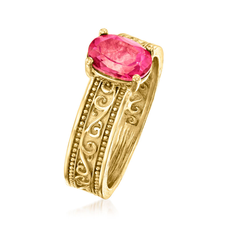 1.50 Carat Pink Topaz Scrollwork Ring in 18kt Gold Over Sterling image number 2