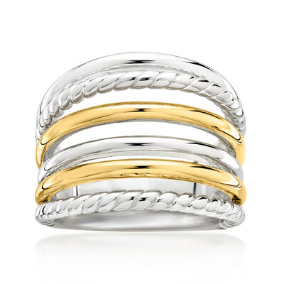 Silver and 14kt Yellow Gold-Plated Multi-Row Ring
