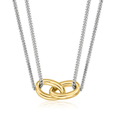 Italian 18kt Gold Over Sterling and Sterling Silver Interlocking Oval Necklace