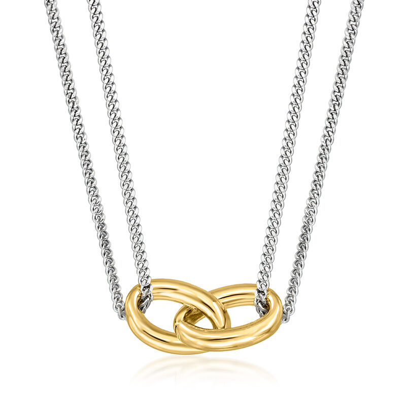 Italian 18kt Gold Over Sterling and Sterling Silver Interlocking Oval Necklace. 16" image number 2