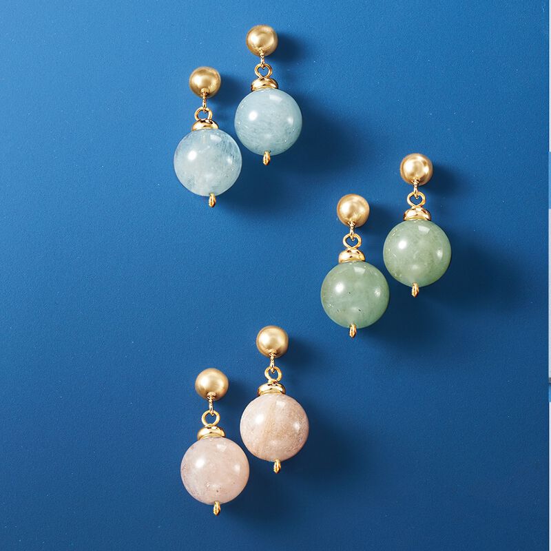 14.00 ct. t.w. Morganite Bead Drop Earrings in 14kt Yellow Gold image number 2