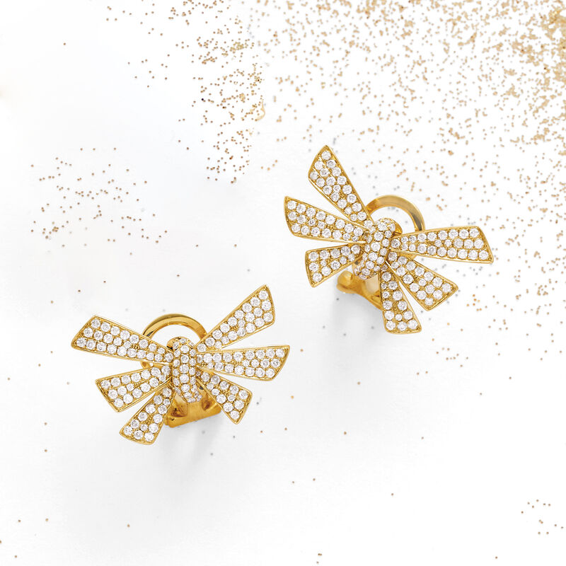 1.20 ct. t.w. Diamond Bow Earrings in 18kt Yellow Gold image number 4