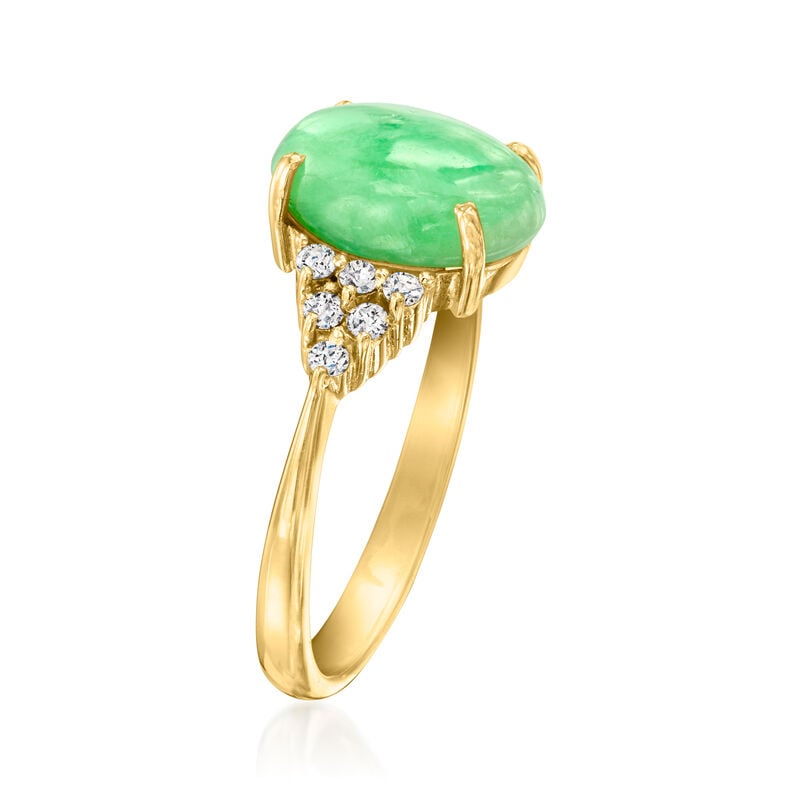 C. 1990 Vintage Jade Ring with .25 ct. t.w. Diamonds in 18kt Yellow Gold. Size 7 image number 2