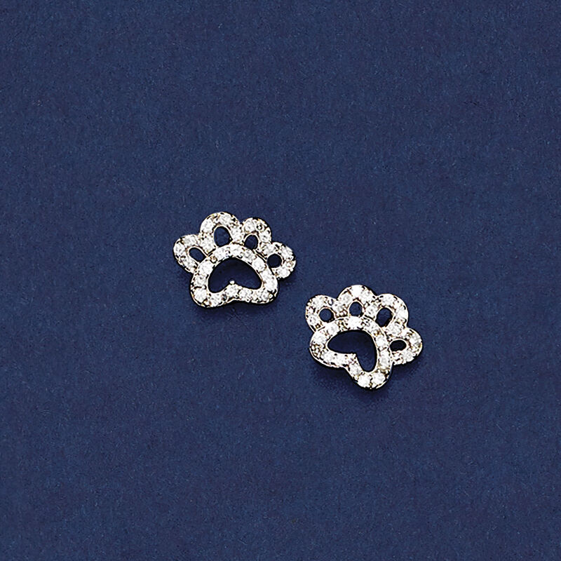 .15 ct. t.w. Diamond Open Paw Print Stud Earrings in Sterling Silver image number 3