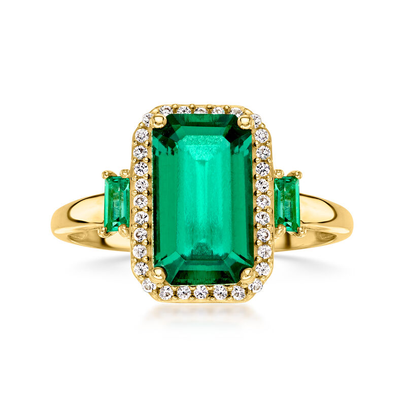 3.30 ct. t.w. Lab-Grown Emerald Ring with .10 ct. t.w. Lab-Grown White Sapphires in 10kt Yellow Gold image number 0