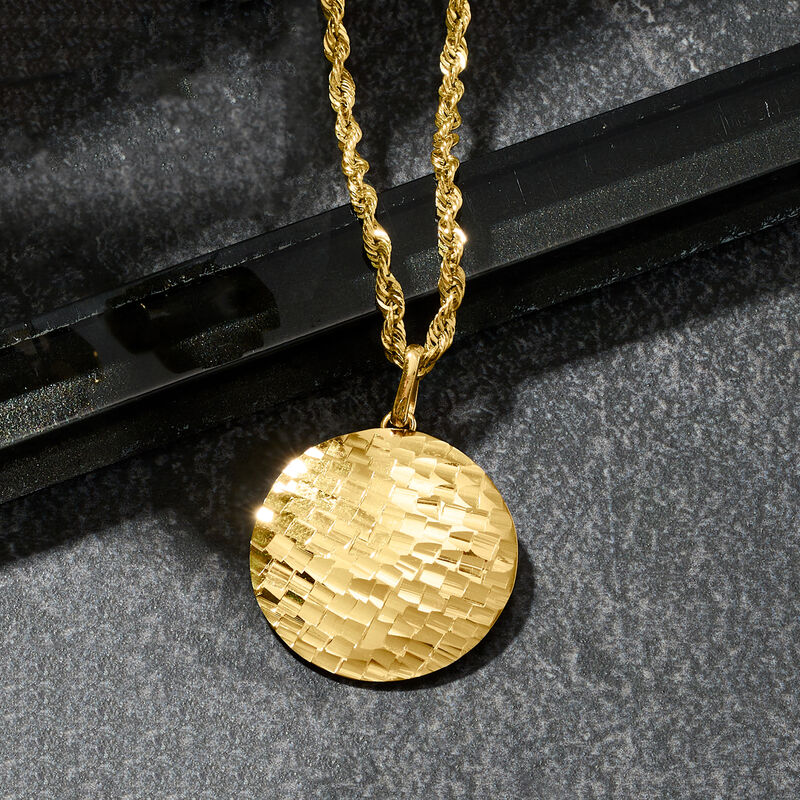 Italian 14kt Yellow Gold Square-Pattern  Circle Pendant image number 2