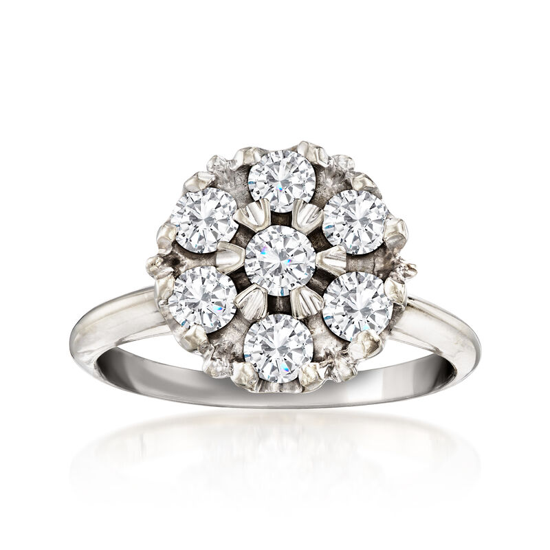 C. 1970 Vintage 1.05 ct. t.w. Diamond Cluster Ring in 14kt White Gold. Size 7 image number 0