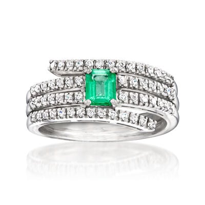 C. 1990 Vintage .40 Carat Emerald and .60 ct. t.w. Diamond Ring in 18kt White Gold
