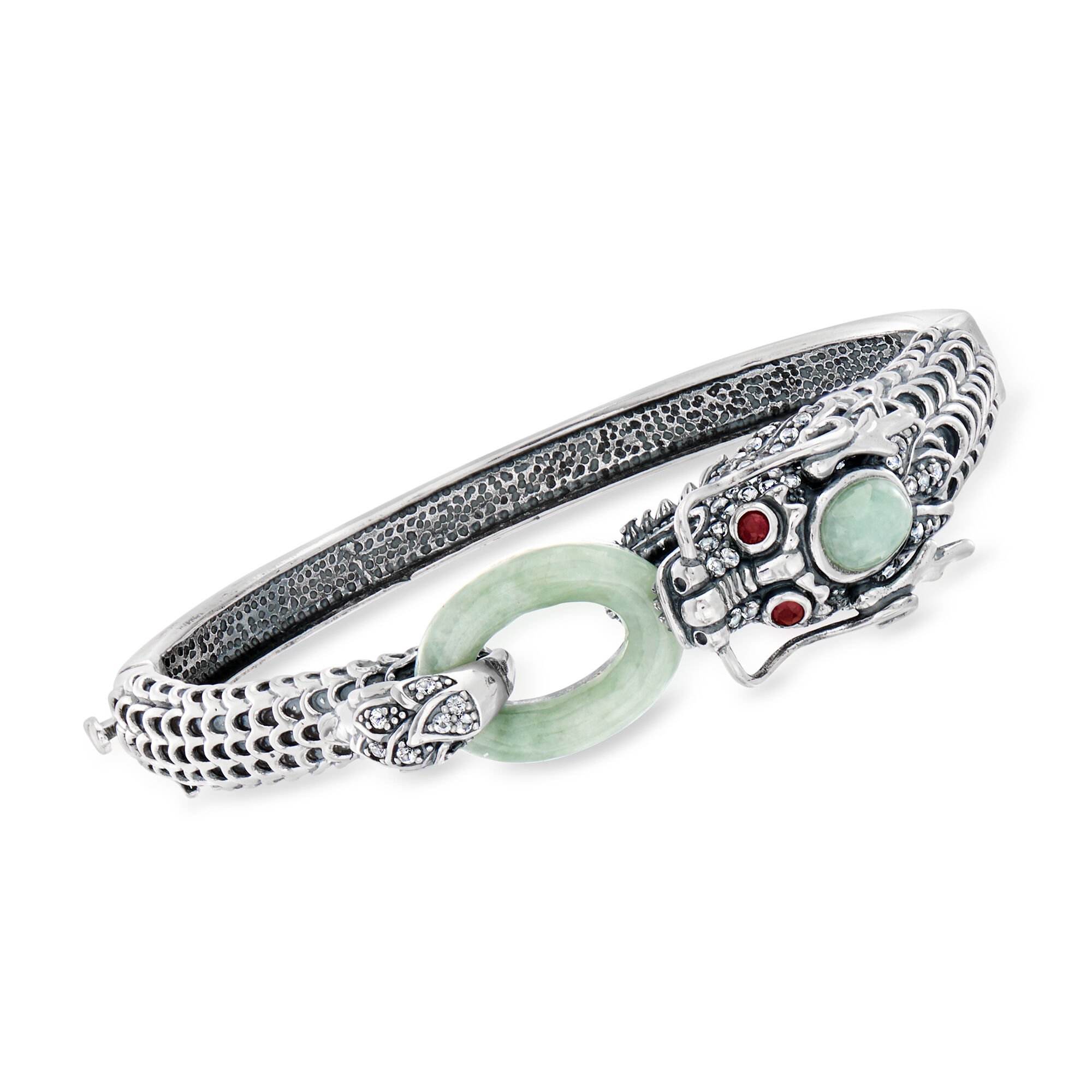 Jade, 1.40 ct. t.w. White Topaz and .10 ct. t.w. Ruby Dragon