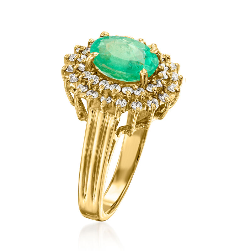 C. 1980 Vintage 1.95 Carat Emerald Ring with .70 ct. t.w. Diamonds in 14kt Yellow Gold. Size 6.75 image number 2