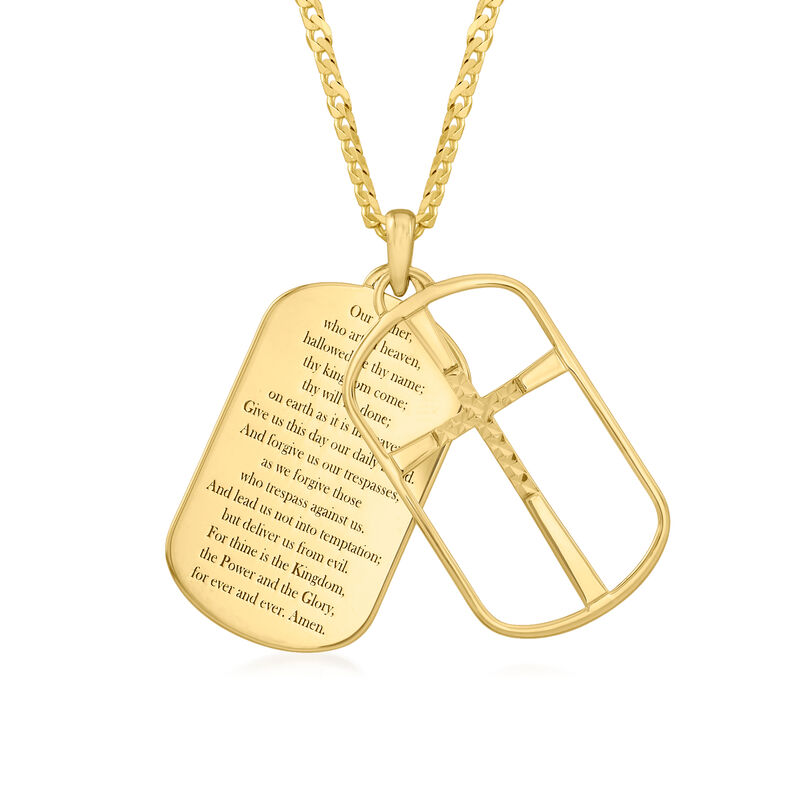 Men's 14kt Yellow Gold Curb-Link &quot;Lord's Prayer&quot; Pendant Necklace. 24&quot; image number 1