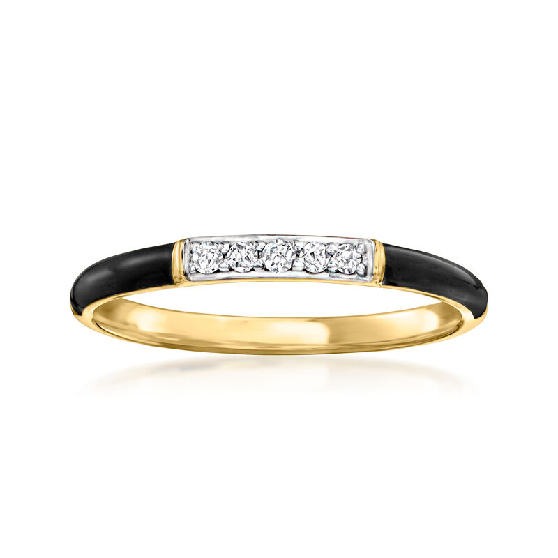 Black Enamel and Diamond Ring in 18kt Gold Over Sterling image number 0