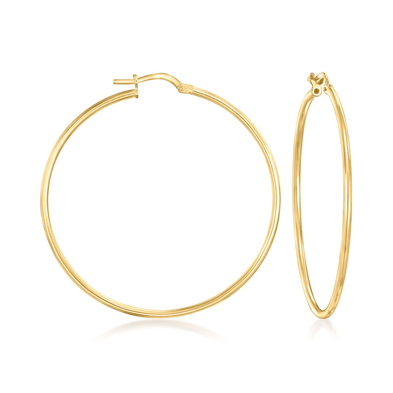 Italian 18kt Gold Over Sterling Hoop Earrings with Removable Black Rhodium and Sterling Silver Heart Charms. 2 1/4&quot; image number 3