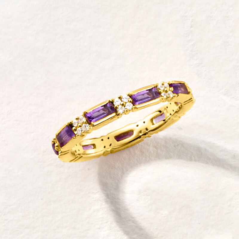1.20 ct. t.w. Amethyst and .40 ct. t.w. White Zircon Eternity Band in 18kt Gold Over Sterling image number 3