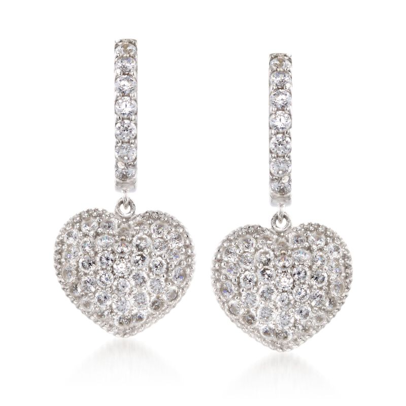 .30 ct. t.w. CZ Heart Drop Earrings in Sterling Silver image number 0