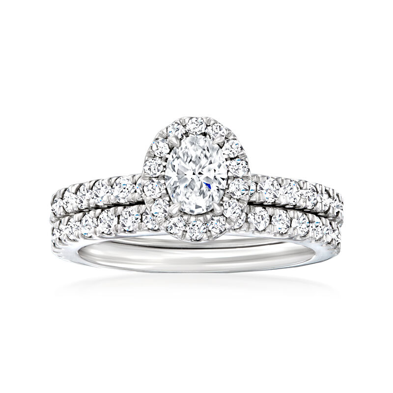 1.33 ct. t.w. Diamond Bridal Set: Engagement and Wedding Rings in 14kt White Gold image number 0
