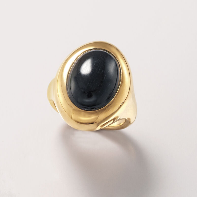 Andiamo Black Onyx and 14kt Yellow Gold Over Resin Ring image number 5