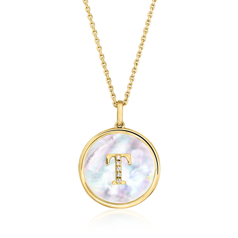 Mother-of-Pearl Initial Pendant Necklace with Diamonds in 18kt Gold Over Sterling image number 1