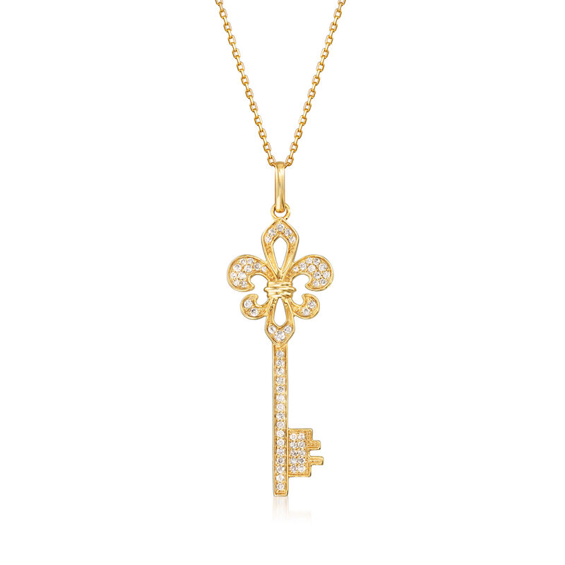 .33 ct. t.w. Diamond Fleur-De-Lis Key Pendant Necklace in 18kt Gold Over Sterling image number 0