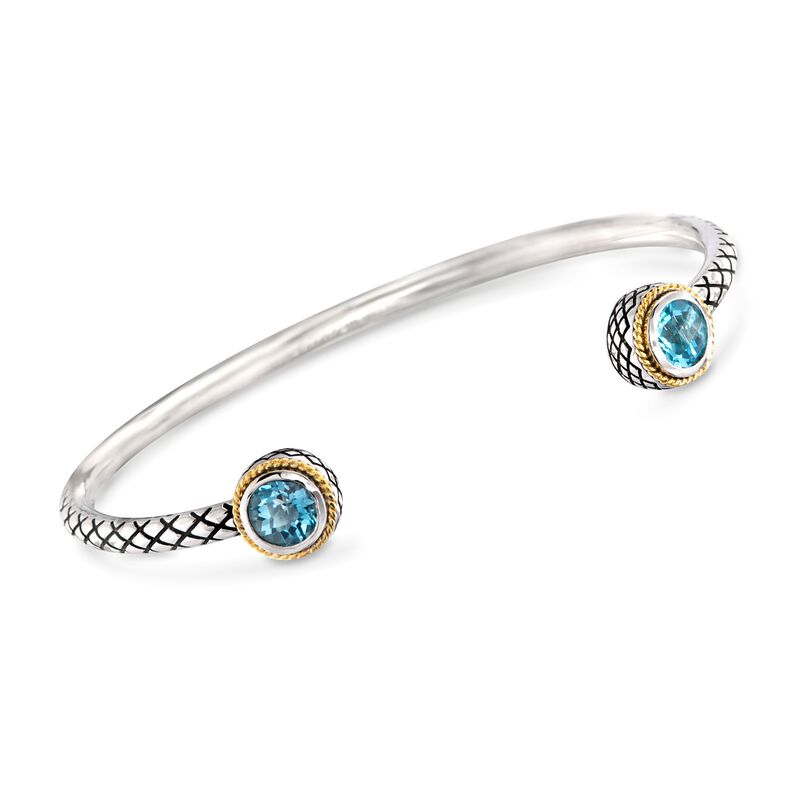 Andrea Candela &quot;Multimedia&quot; 1.90 ct. t.w. Blue Topaz Cuff Bracelet With 18kt Gold in Sterling Silver image number 0